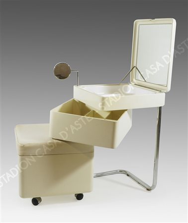 Mobiletto-toilette con piano apribile a specchio, ripiano con scomparti e...