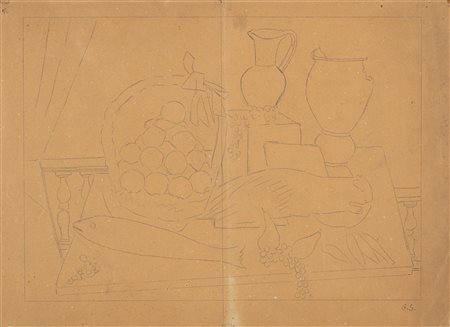 Gino Severini (Cortona 1883-Parigi 1966)  - Piramide di mele, pesce e istrice, 1938 ca.