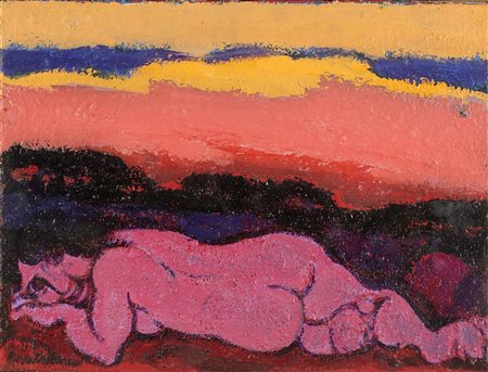 Domenico Cantatore (Ruvo di Puglia 1906-Parigi 1998)  - Nudo nel paesaggio