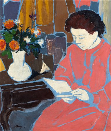 Francesco Menzio (Tempio Pausania 1899-Torino 1974)  - Figura che legge, 1951