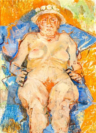 Fausto Pirandello (Roma 1899-Roma 1975)  - Nudo con cappello, 1951