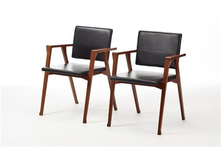 Franco Albini Due sedie a braccioli modello "PT1 Luisa". Esecuzione Poggi, Pavia