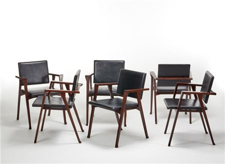 Franco Albini Lotto di sei sedie a braccioli modello "PT1 Luisa". Esecuzione Pog