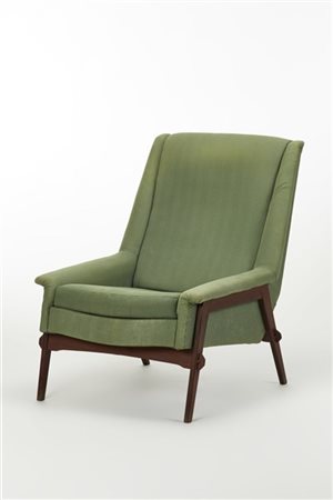 ISA Poltrona con struttura in metallo e teak massello, rivestimento in tessuto v