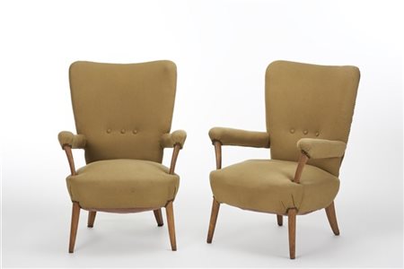 Ottorino Aloisio Coppia di poltrone imbottite. Produzione Colli, Torino, 1957ca.