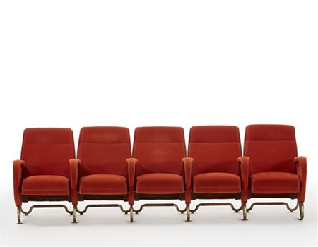 Carlo Mollino Una fila di cinque poltrone con sedile a ribalta. Torino, 1957-195