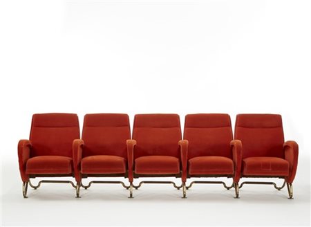 Carlo Mollino Una fila di cinque poltrone con sedile a ribalta. Torino, 1957-195