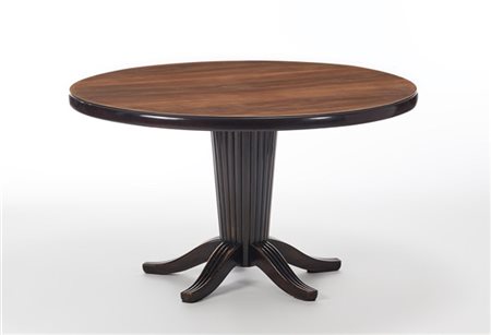 Tavolo tondo con prolunghe in legno massello e impiallacciato di mogano e palis