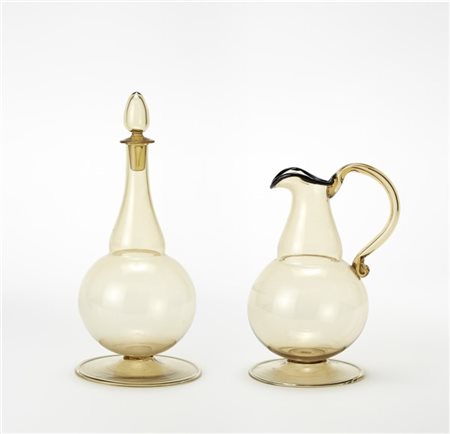 Napoleone Martinuzzi (Attribuito)
Caraffa e bottiglia in vetro soffiato traspare