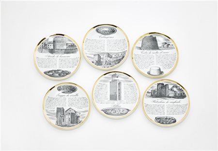 Piero Fornasetti Sei piatti della serie "Specialità sarde". Milano, anni '60/'70