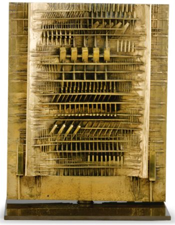 ARNALDO POMODORO N. 1926 PORTA signed and numbered 5/30, bronze. Executed in...