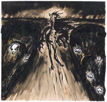 ENZO CUCCHI N. 1950 GALLO BARBARICO signed, titled and dated 1982 on the...