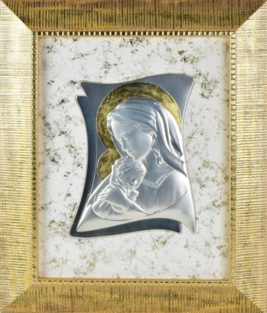 SCULTURA IN ARGENTO SBALZATO satinata, lucida e dorata raffigurante Madonna...