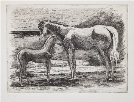 Carlo Carrà (Quargnento 1881-Milano 1966)  - Horses, 1928