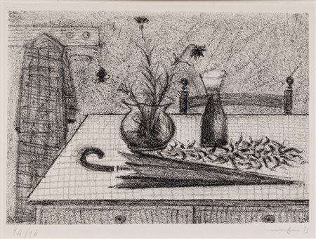 Mario Mafai (Roma 1902-1965)  - Still life with umbrella, 1955