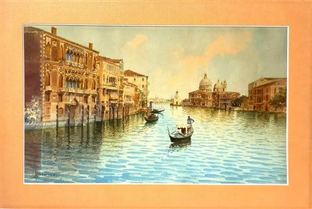 Andrea Biondetti (1851-1946). Canal Grande di Venezia. 18x30, acquarello su...