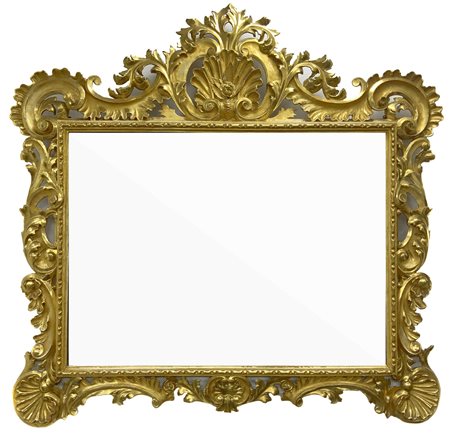 Grande ed elegante specchiera in legno dorato a foglia. Fine XVIII, inizi...