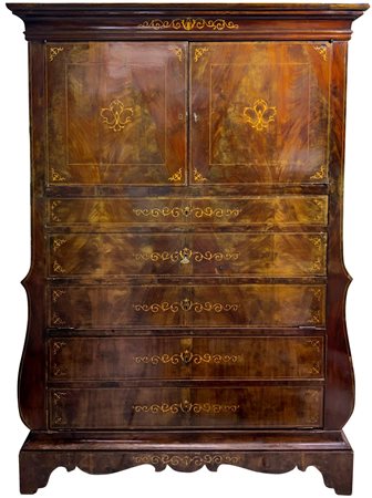 Chiffonier in legno di mogano. H cm 185x130x75. Restauri.