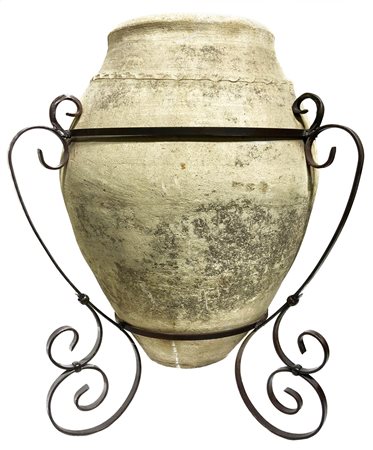 Giara in cotto, XVIII Secolo, Sicilia. Completa di sostegno in ferro. H cm...