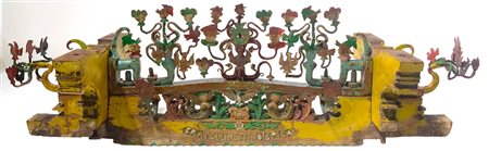 Supporto di carretto siciliano (cascia di fuso). Scultura in legno e ferro...