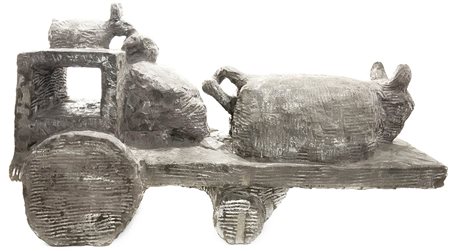 Girolamo Ciulla (Caltanissetta 1952). Scultura in pietra. Carro con 2 animali...