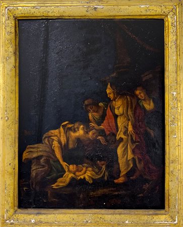 Pittore del XVIII Secolo. Ritrovamento di Mosè. 36x28, olio su tavola.