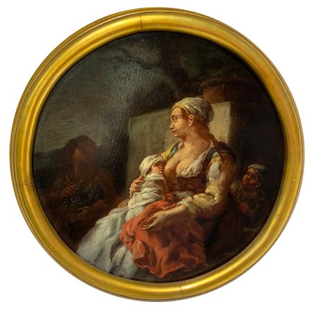 Pittore della seconda metà del XVIII Secolo. Allegoria della carità. Diametro...