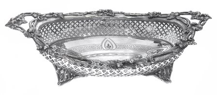 Cestino in sheffield con decori di fiori e ghiande. Cm 32x23