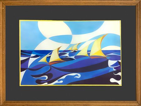 Pittore futurista del XX Secolo. Barche a vela. 22x38, tempera su cartoncino.