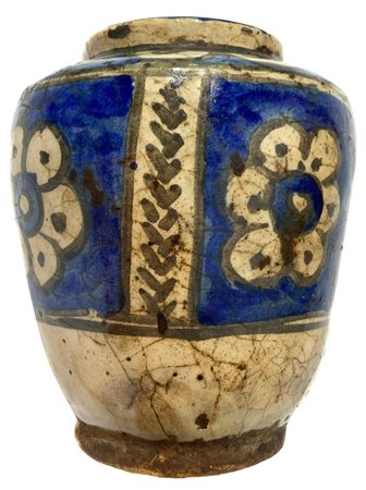 Vaso invetriato persiano con decorazioni floreali nei colori del blu. XIX...
