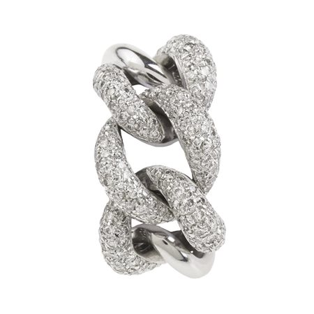 ANELLO IN ORO BIANCO E DIAMANTI realizzato a maglia barbazzale impreziosita...