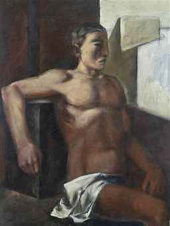 Mario Sironi (1885-1961) Figura olio su cartone cm 60x44,5 Eseguito nel 1930...