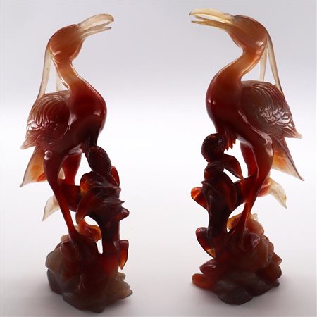 COPPIA DI VOLATILI IN CORNIOLA dim. cm 23,5x4,4x12,1, g 1527