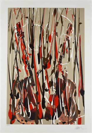 Arman GUITAR serigrafia, cm 100x70 esemplare 25/100 sul fronte: firma