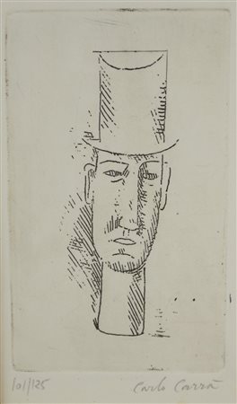 Carlo Carrà FIGURA MASCHILE acquaforte acquatinta, cm 13x8, foglio cm...