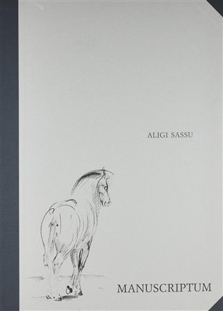 Aligi Sassu MANUSCRIPTUM cartella con cinque acqueforti-acquatinte, battuta...
