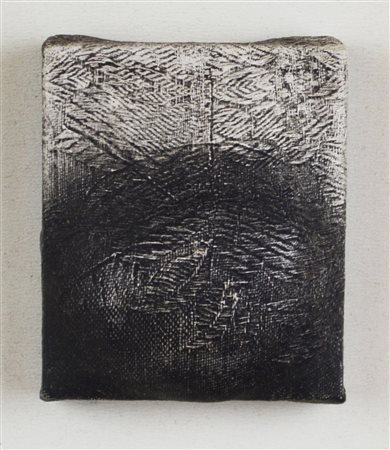 Max Marra COMPOSIZIONE tecnica mista su tela estroflessa, cm 7x6 sul retro:...