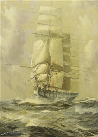 Renato Longanesi Veliero Olio su tela, cm 74x48