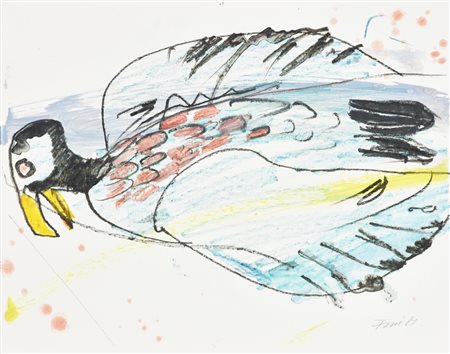 Walter Fusi SENZA TITOLO tecnica mista su carta, cm 16,5x20 firma e data sul...