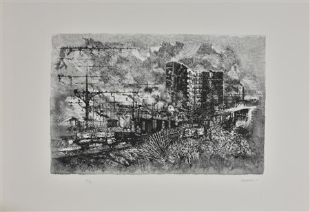 Renzo Vespignani SENZA TITOLO incisione su carta, foglio cm 50x70, battuta cm...