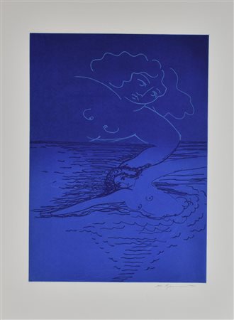 Mimmo Germanà NOTTE SUL MARE acquatinta su carta, foglio cm 76x56, battuta cm...