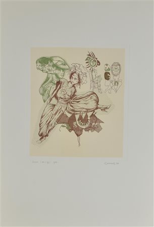 Giuseppe Guerreschi DONNE (IERI E OGGI) incisione su carta, foglio cm...