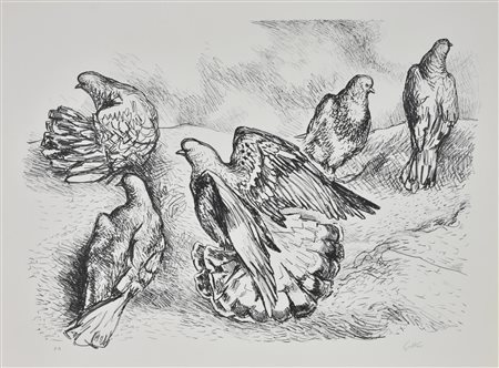 Renato Guttuso COLOMBE litografia su carta, cm 59x79; es. P.A. firma L'opera...