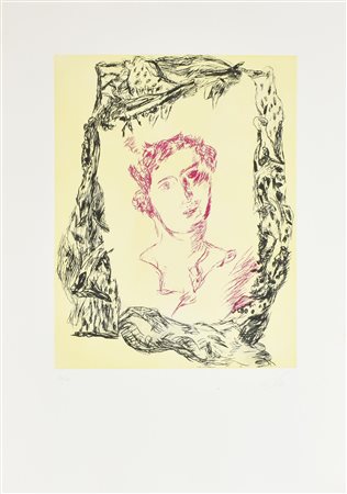 Sandro Chia RITRATTO incisione su carta, battuta cm 58x46, su foglio cm...