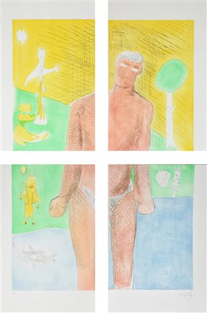 Sandro Chia SENZA TITOLO opera composta da 4 incisioni su carta, battute cm...