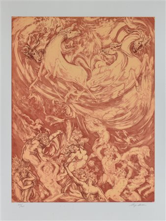 Aligi Sassu APOCALISSE acquaforte-acquatinta, cm 65x49, su foglio cm 80x60;...