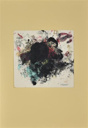 Ezio Gribaudo COMPOSIZIONE tecnica mista su carta, cm 27x28,5 sul fronte: firma