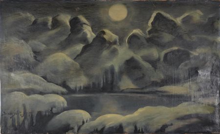 E.F. Dionysius ADORAZIONE COSMICA olio su tela, cm 46x76 sul fronte: firma...