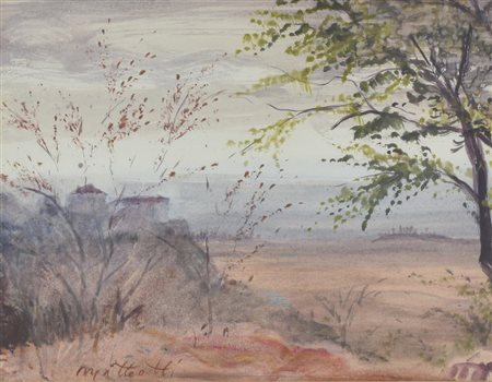 Aldo Matteotti PAESAGGIO TOSCANO acquarello su carta, cm 35x45 sul fronte: firma