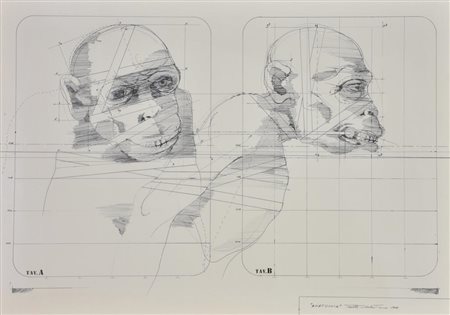 Sebastiano Trovato Anatomia tecnica mista su carta, cm 50x70 sul fronte:...